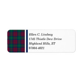 Etiqueta Lindsay Clan Maroon, Green e Blue Tartan