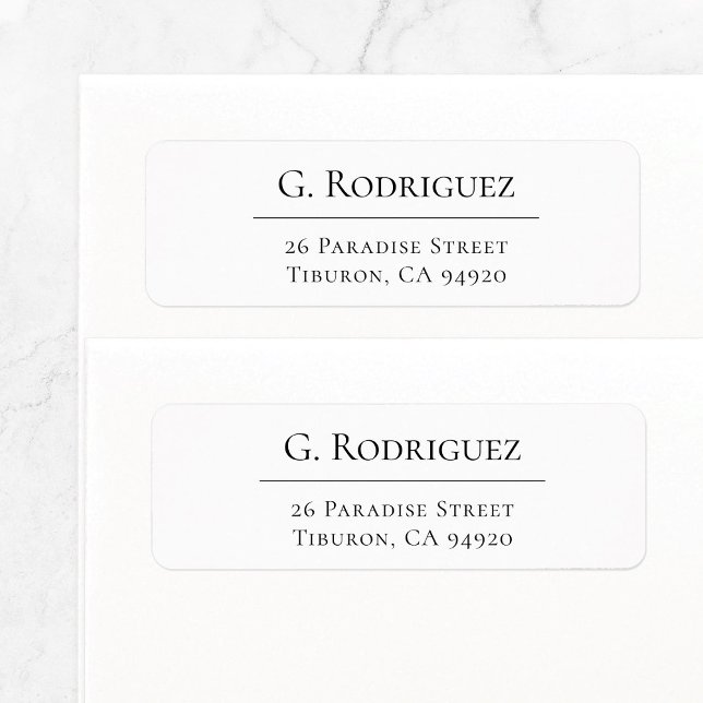 Etiqueta Linha Elegante na moda 05b. Endereço de devolução (Simple, basic return address label features elegant, sophisticated serif typeface with fine line.)