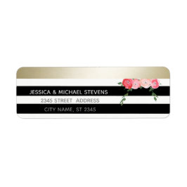 Etiqueta Listras brancas de ouro, cor d'água, rosa romântic