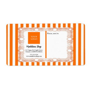 Etiqueta Listras Laranja & Moldura Curva & Logotipo