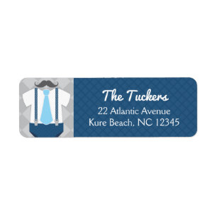 Etiqueta Little Man Navy Blue Gray Baby Shower Address