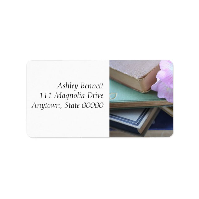 Etiqueta Livros antigos com flores rosa (Frente)