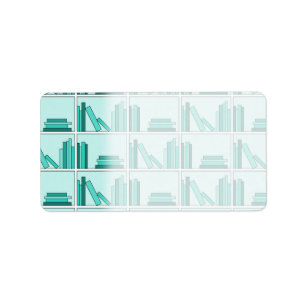 Etiqueta Livros na prateleira. Design na cerceta e no Aqua.