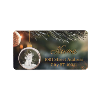 Etiqueta Lobo de inverno com Cartão de Natal Floral