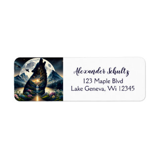 Etiqueta Lobo Místico Howling na Lua Surreal Personalizado