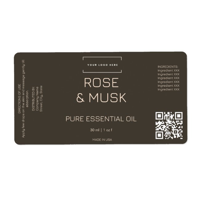 Etiqueta Logo Óleo Cosmético Rótulo de Óleo Dropper Frasco  (Frente)