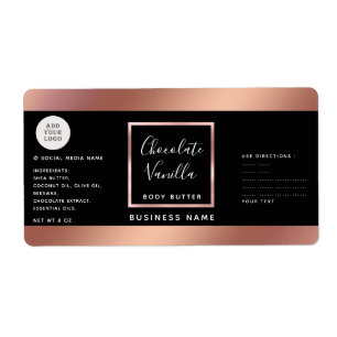 Etiqueta Logotipo de cosmética rosa de ouro preto para tipo