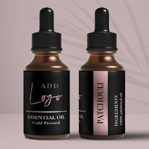 Etiqueta Logotipo Dourado preto e Rosa, Óleo essencial Pequ