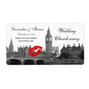 Etiqueta Londres Inglaterra Skyline Kiss #1 BW H Wine Label