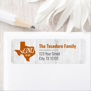 Etiqueta Longhorn Burnt Orange XOXO, Y - Formas do Texas