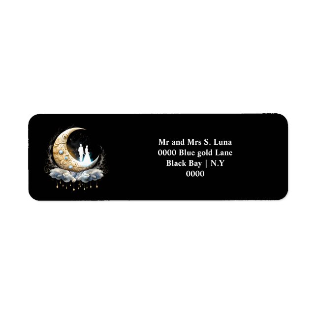 Etiqueta Lua brilhante da silhueta noturna celestial (Frente)