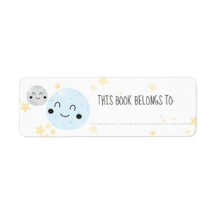 Etiqueta Lua e Estrelas de Planeta Bonitos Este Livro Perte