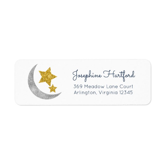 Etiqueta Lua & Estrelas Glitter Celestial Endereço de Retor (Frente)