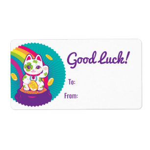 Etiqueta Lucky Cat Maneki Neko Boa Sorte Pote Dourado