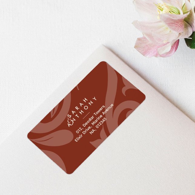 Etiqueta Lush Sienna Damask Clássico Endereço de Casamento (Criador carregado)