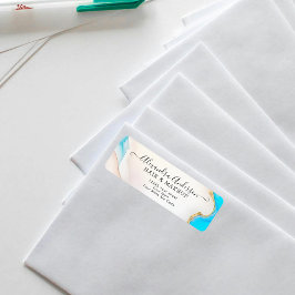 Etiqueta Luxury Aqua Dourada Marble Holographic Endereço de