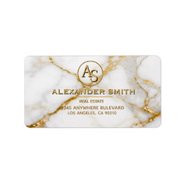 Etiqueta Luxury White Marble Gold Monogram Real Estate