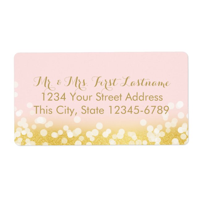 Etiqueta Luzes de brilho rosa e Dourada (Frente)