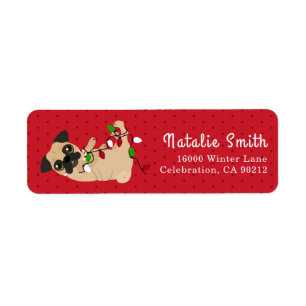 Etiqueta Luzes de Natal felizes do Pug