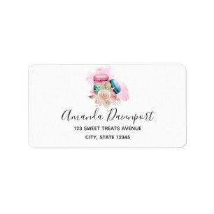Etiqueta Macarões e Flores Coloridos Aquarela