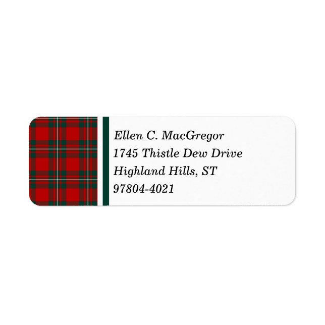 Etiqueta MacGregor Clan Red e Forest Green Tartan (Frente)