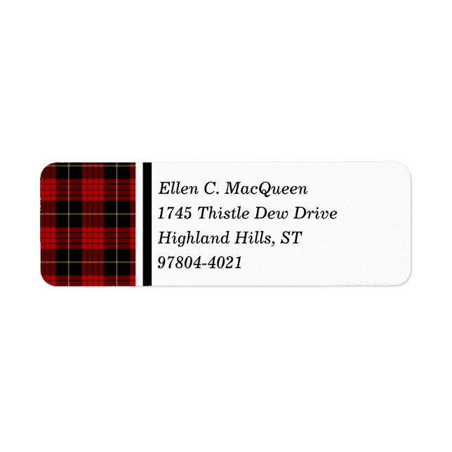 Etiqueta MacQueen Clan Black e Red Scottish Tartan (Frente)