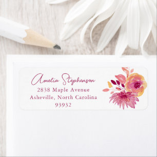 Etiqueta Magenta Floral Watercolor Endereço de Retorno Pers