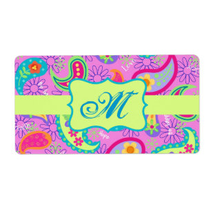 Etiqueta Magenta Pink Green Modern Paisley Pattern