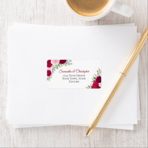 Etiqueta Magenta Watercolor Rosas Elegante Endereço Casual
