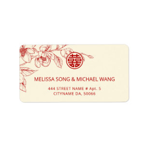 Etiqueta Magnólia Creme Vermelho Casamento Chinês