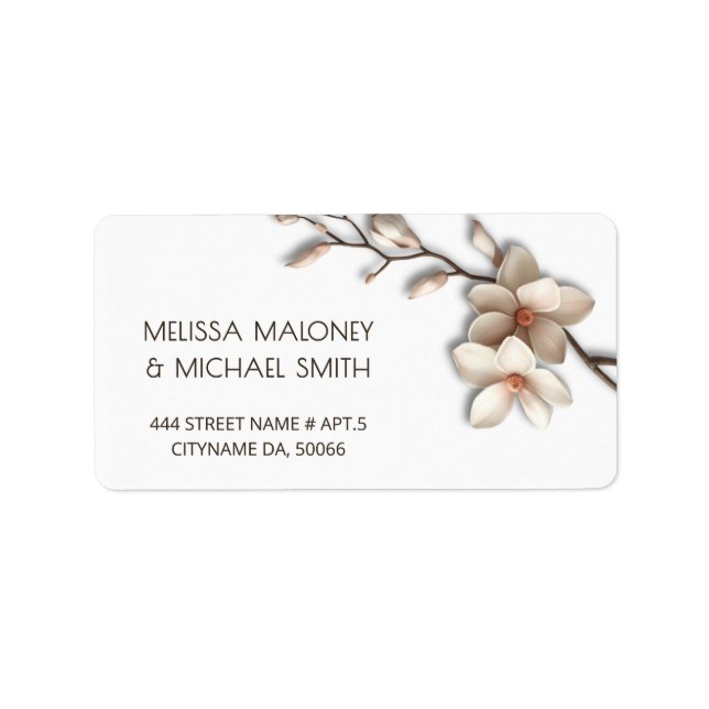 Etiqueta Magnólia de Marfim Flores 3D | Casamento (Frente)