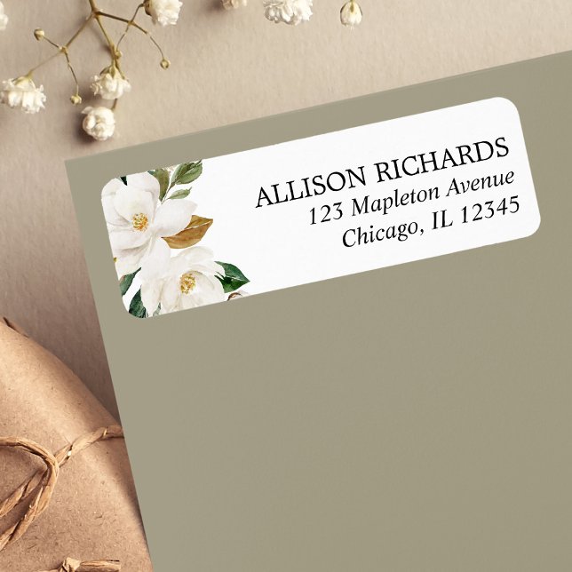 Etiqueta Magnolia greenery White creme aquarelas florais (Criador carregado)