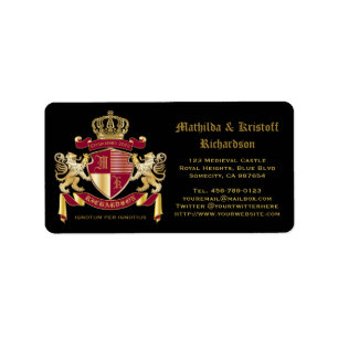 Etiqueta Make Your Own Coat of Arms Red Gold Lion Emblem