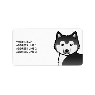 Etiqueta Malamute, Cachorro Preto E Branco E Texto Personal