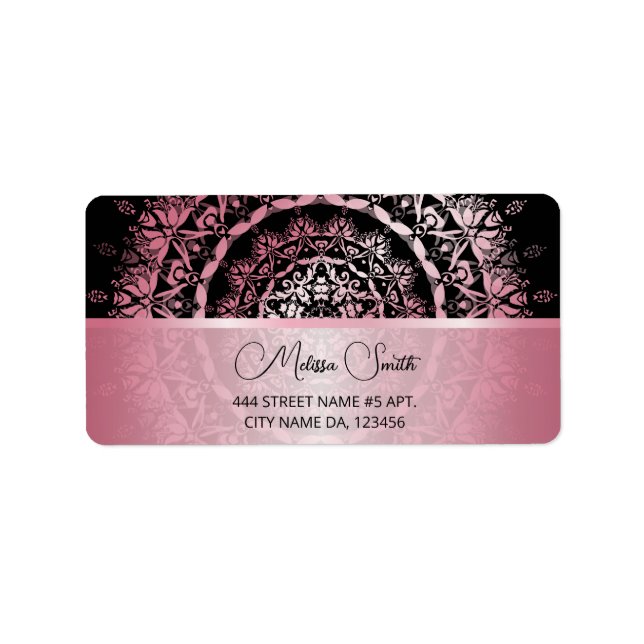 Etiqueta Mandala Preto Metálico Rosa Brilhante (Frente)