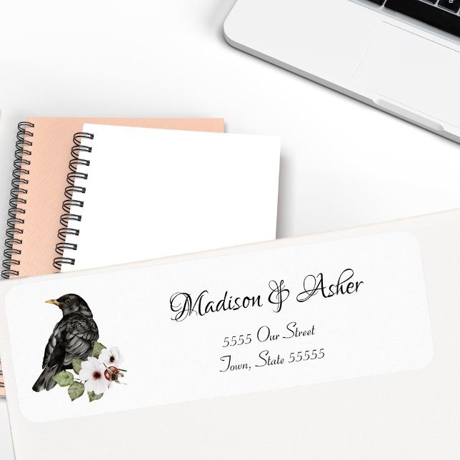 Etiqueta Manuscrito de Natureza das aves Elegantes de Raven (Criador carregado)
