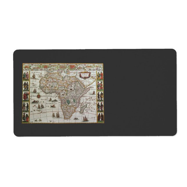 Etiqueta Mapa antigo da África por Blaeu, c.1635 (Frente)