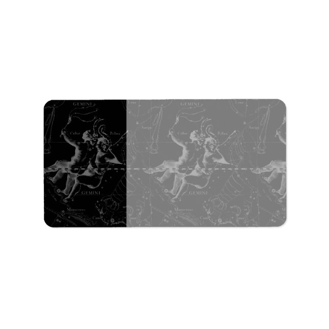 Etiqueta Mapa da constelação Gemini Engrenando por Hevelius (Frente)