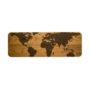 Etiqueta Mapa do mundo Textured Woodgrain