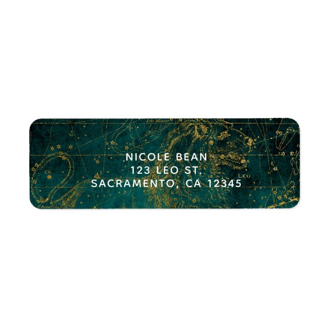 Etiqueta Mapa Estelar Celestial Astrológico LEÃO Leão Verde (Frente)