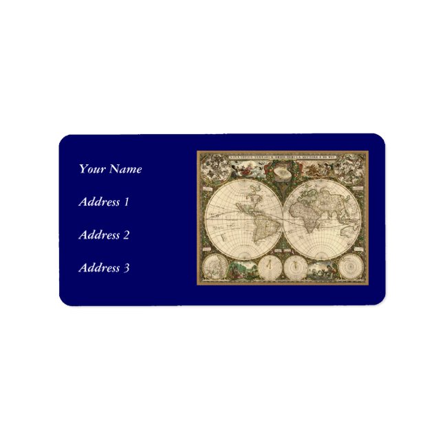 Etiqueta Mapa mundial antigo de Frederick de Wit em 1660 (Frente)