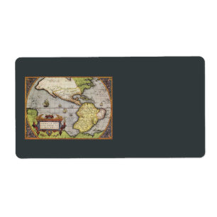 Etiqueta Mapa Mundial Antiquado das Américas, 1570