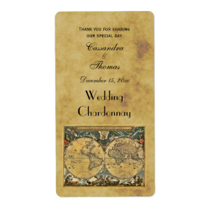 Etiqueta Mapa Mundial Antiquado - Rótulos de Vinho BG