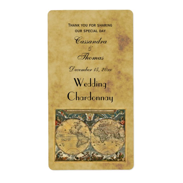 Etiqueta Mapa Mundial Antiquado - Rótulos de Vinho BG (Frente)