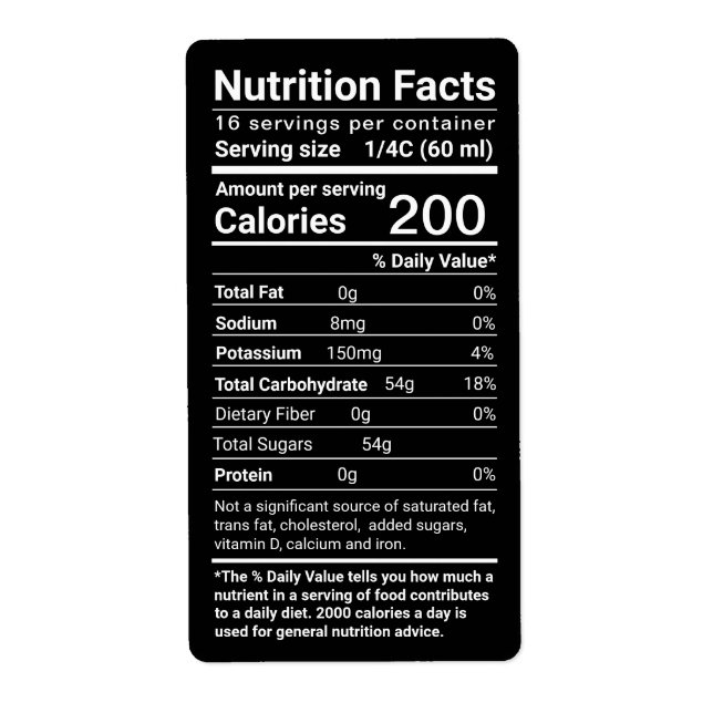 Etiqueta Maple Syrup Nutrition Facts Últimos Regulamentos d (Frente)