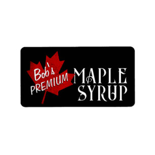 Etiqueta Maple Syrup Red Grunge Maple Leaf em Preto