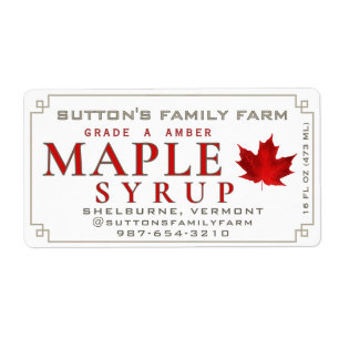 Etiqueta Maple Xarope Red Sugar Maple Leaf & Vintage Border