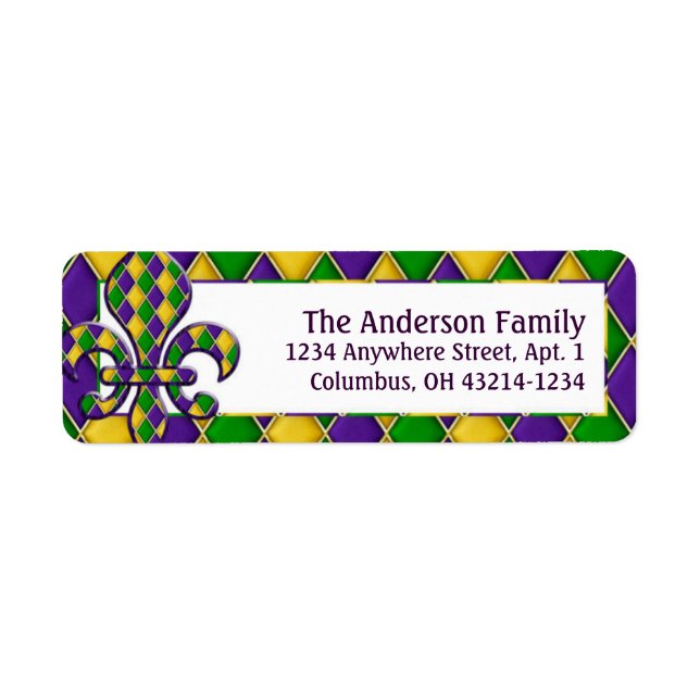 Etiqueta Mardi Gras Fleur Harlequin Pattern (Frente)