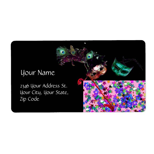 Etiqueta MARDI GRAS MASCARADA confetti (Frente)
