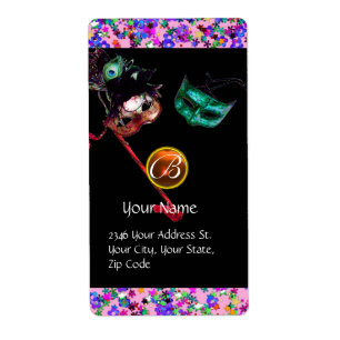 Etiqueta MARDI GRAS MASQUERADE Confetti gem monogram black
